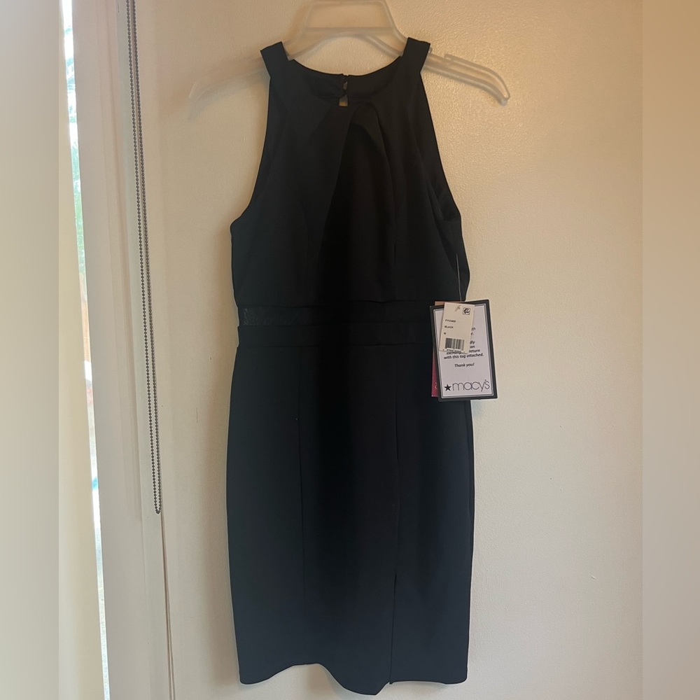 Macy's, Medium Black dress, Never Worn, New with Tags, Clasp back, mesh on waist